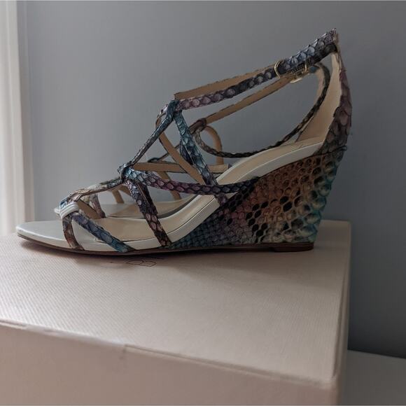 Alexandre Birman Mallica Python Wedge Sandals Size 37.5 = US 7 Retail $650 - Picture 5 of 12